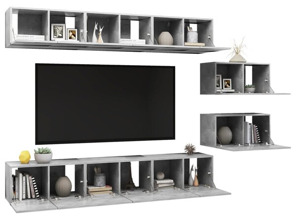 8 részes betonszürke szerelt fa TV-szekrényszett
