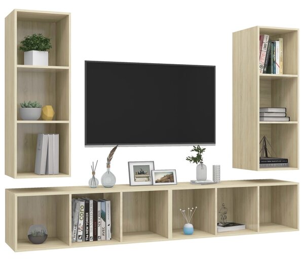 4 db tölgyszínű szerelt fa falra szerelhető TV-szekrény