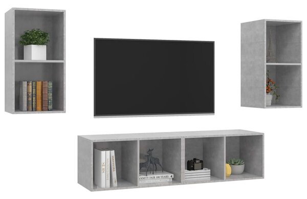 4 db betonszürke szerelt fa falra szerelhető TV-szekrény