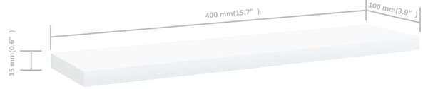 4 db fehér szerelt fa könyvespolc 40 x 10 x 1,5 cm