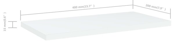 4 db fehér szerelt fa könyvespolc 40 x 20 x 1,5 cm