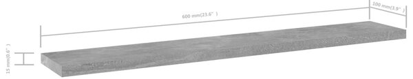 4 db betonszürke szerelt fa könyvespolc 60 x 10 x 1,5 cm