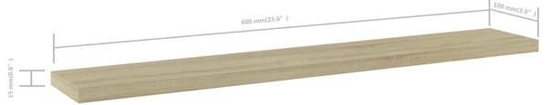 4 db sonoma-tölgy színű forgácslap könyvespolc 60 x 10 x 1,5 cm