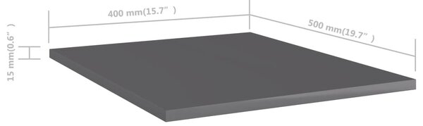 8 db magasfényű szürke szerelt fa könyvespolc 40 x 50 x 1,5 cm