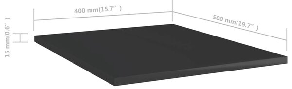 8 db magasfényű fekete szerelt fa könyvespolc 40 x 50 x 1,5 cm