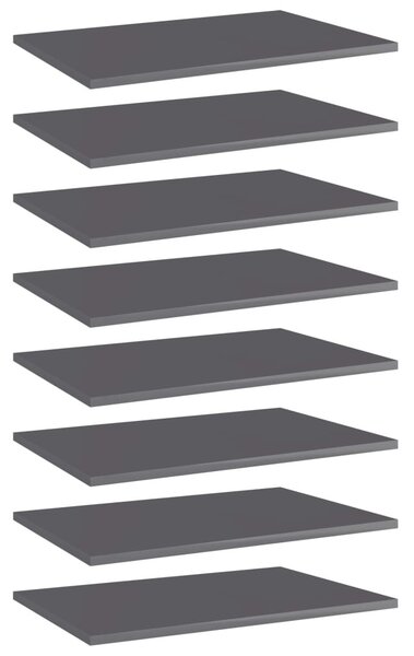 8 db magasfényű szürke szerelt fa könyvespolc 60 x 40 x 1,5 cm