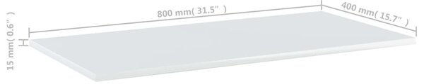 8 db magasfényű fehér forgácslap könyvespolc lap 80x40x1,5 cm