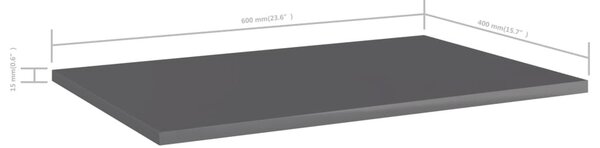8 db magasfényű szürke szerelt fa könyvespolc 60 x 40 x 1,5 cm