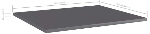 8 db magasfényű szürke szerelt fa könyvespolc 60 x 50 x 1,5 cm