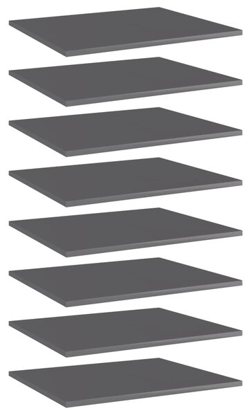 8 db magasfényű szürke szerelt fa könyvespolc 60 x 50 x 1,5 cm
