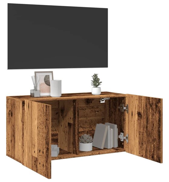 Antik fa színű falra szerelhető TV-szekrény 80 x 30 x 41 cm