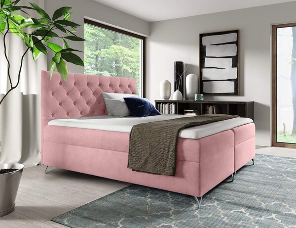 KONDELA Boxspring ágy, 120x200, rózsaszín Velvet szövet, GULIETTE + ajándék
