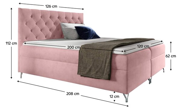 KONDELA Boxspring ágy, 120x200, rózsaszín Velvet szövet, GULIETTE + ajándék
