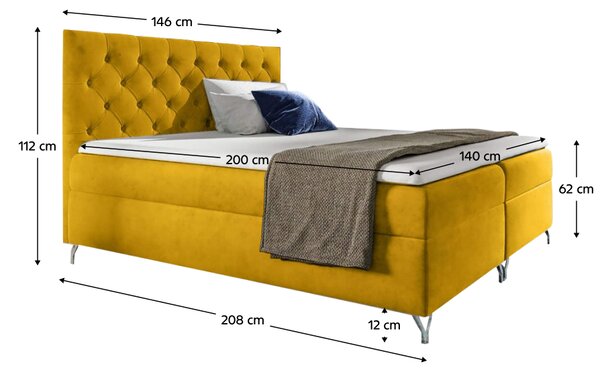 KONDELA Boxspring ágy, 140x200, sárga Velvet szövet, GULIETTE + ajándék