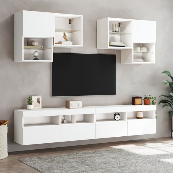 Fehér falra szerelhető TV-szekrény LED-lámpákkal 100x30x40 cm