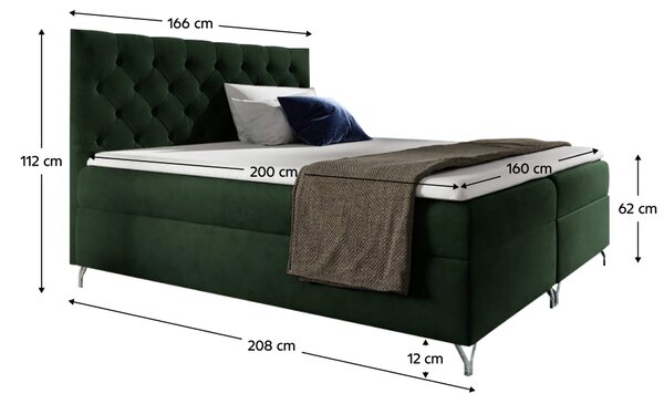 KONDELA Boxspring ágy, 160x200, zöld Velvet szövet, GULIETTE + ajándék