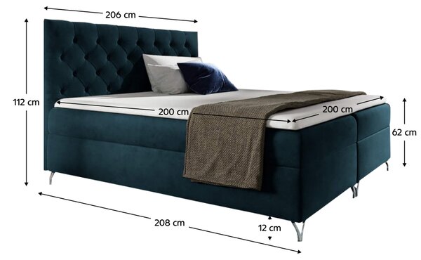 KONDELA Boxspring ágy, 200x200, sötétkék Velvet szövet, GULIETTE + ajándék