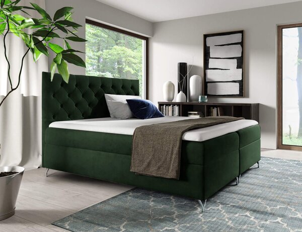 KONDELA Boxspring ágy, 160x200, zöld Velvet szövet, GULIETTE + ajándék