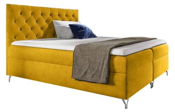 KONDELA Boxspring ágy, 140x200, sárga Velvet szövet, GULIETTE + ajándék