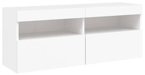 Fehér falra szerelhető TV-szekrény LED-lámpákkal 100x30x40 cm