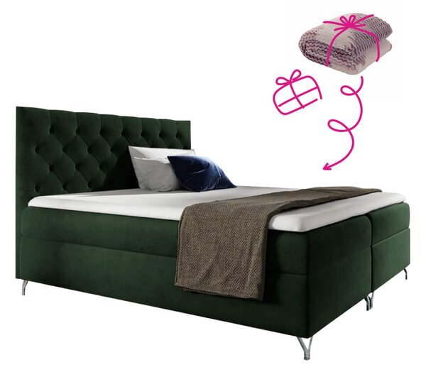 KONDELA Boxspring ágy, 120x200, zöld Velvet szövet, GULIETTE + ajándék