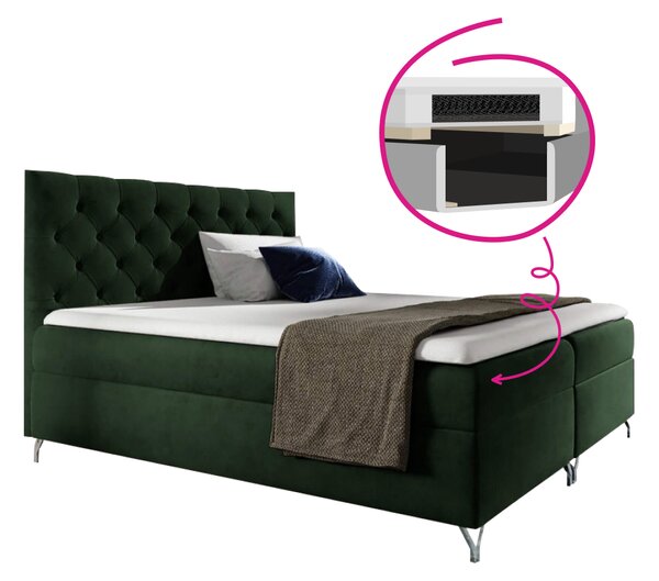 KONDELA Boxspring ágy, 160x200, zöld Velvet szövet, GULIETTE + ajándék