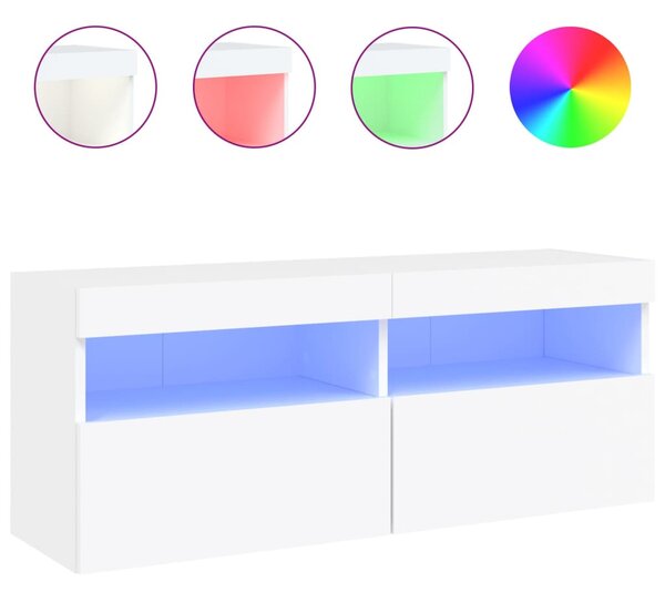 Fehér falra szerelhető TV-szekrény LED-lámpákkal 100x30x40 cm