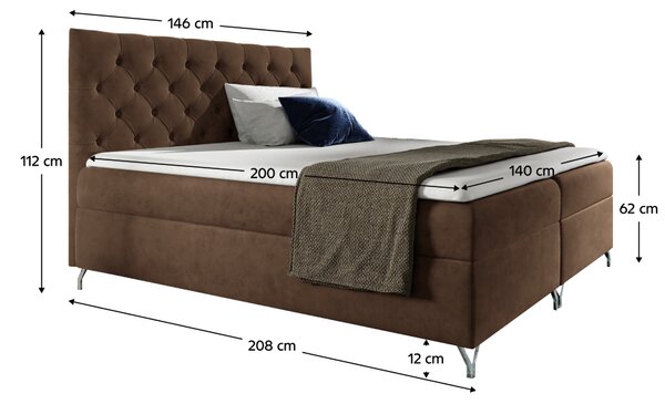 KONDELA Boxspring ágy, 140x200, barna Velvet szövet, GULIETTE + ajándék