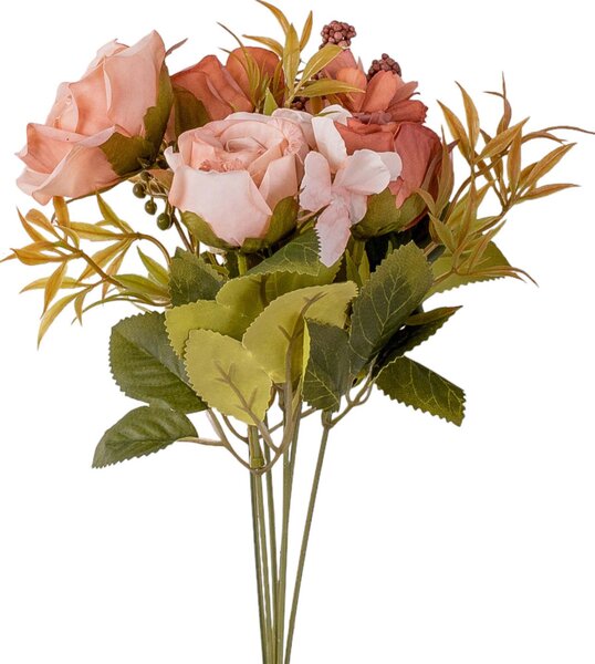 6 ágú rózsa selyemvirág csokor, 30cm magas - Őszi rózsaszín