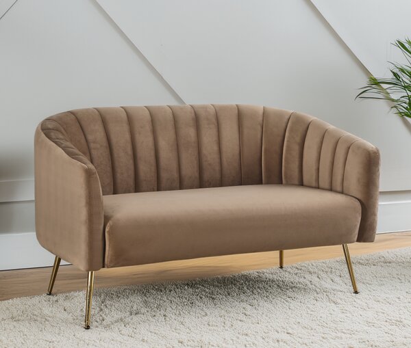 KONDELA Design kétszemélyes kanapé, barna Velvet szövet/gold króm-arany, BAGY