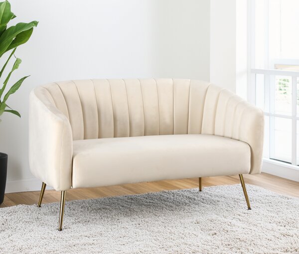KONDELA Design kétszemélyes kanapé, bézs Velvet szövet/gold króm-arany, BAGY