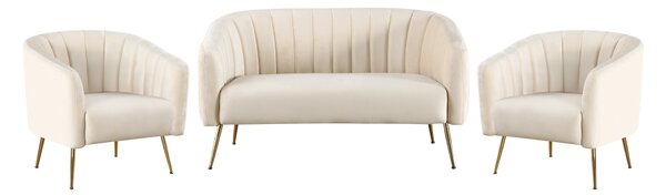 KONDELA Design fotel, bézs Velvet szövet/gold króm-arany, BAGY