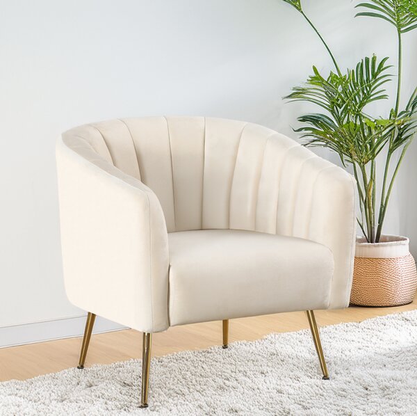 KONDELA Design fotel, bézs Velvet szövet/gold króm-arany, BAGY