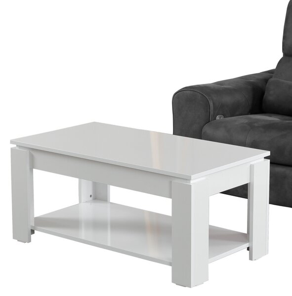 Dohányzóasztal, magasfényű fehér, 104 cm