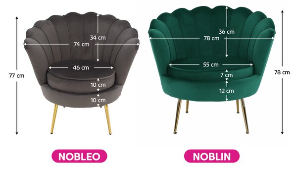 KONDELA Fotel Art-deco stílusban, smaragd Velvet anyag/gold króm-arany, NOBLIN