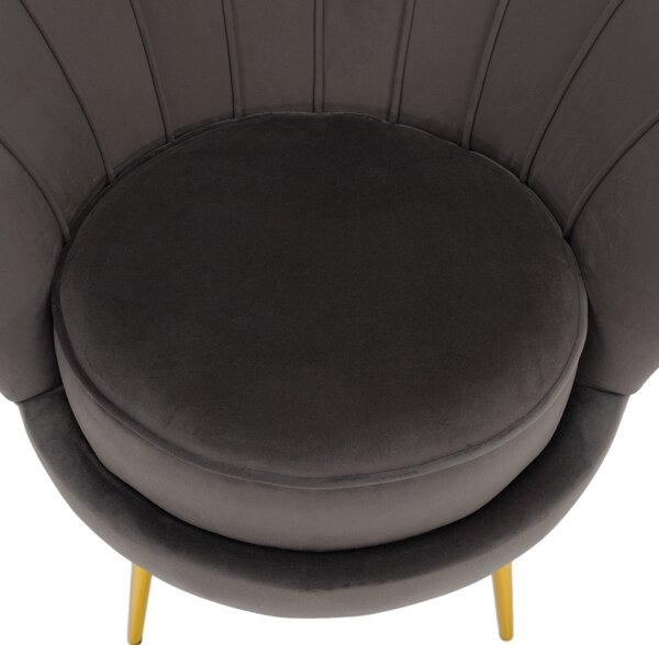KONDELA Art-deco stílusú fotel, szürkésbarna Velvet szövet/gold arany króm, NOBLEO