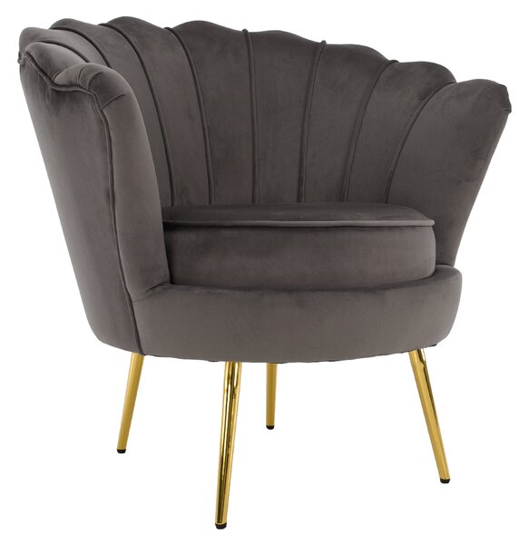 KONDELA Art-deco stílusú fotel, szürkésbarna Velvet szövet/gold arany króm, NOBLEO