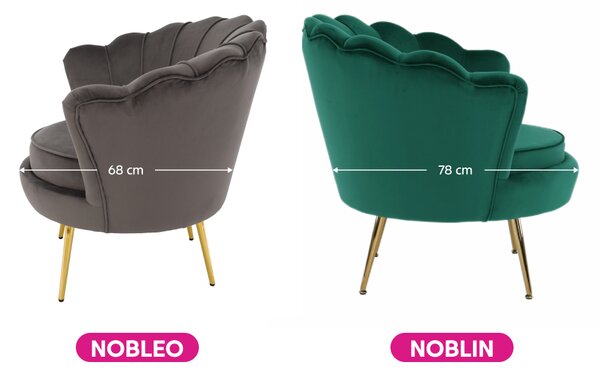 KONDELA Fotel Art-deco stílusban, smaragd Velvet anyag/gold króm-arany, NOBLIN