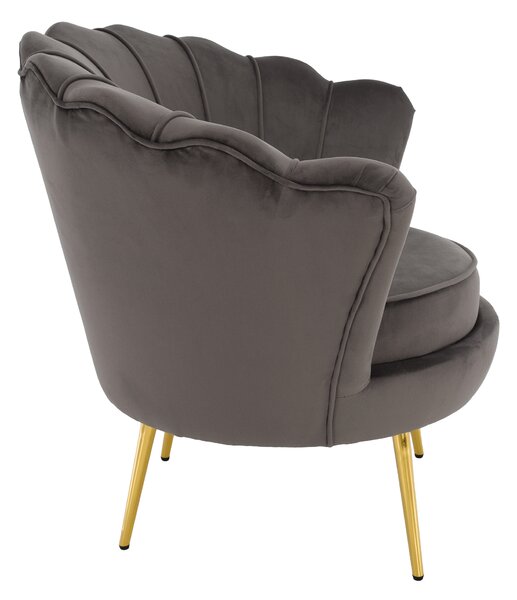 KONDELA Art-deco stílusú fotel, szürkésbarna Velvet szövet/gold arany króm, NOBLEO