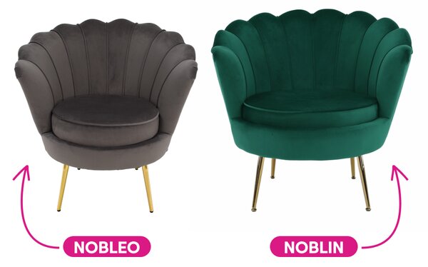 KONDELA Fotel Art-deco stílusban, smaragd Velvet anyag/gold króm-arany, NOBLIN