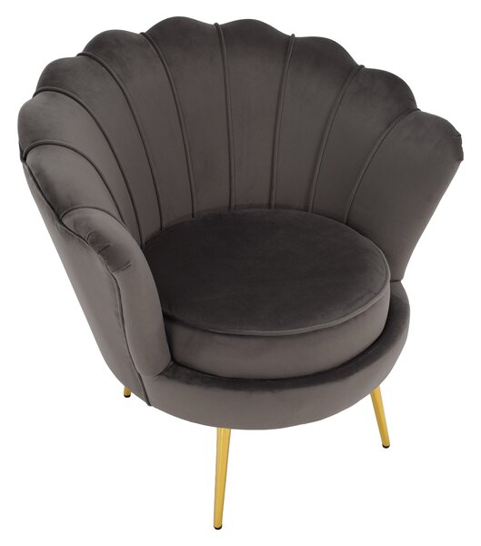 KONDELA Art-deco stílusú fotel, szürkésbarna Velvet szövet/gold arany króm, NOBLEO