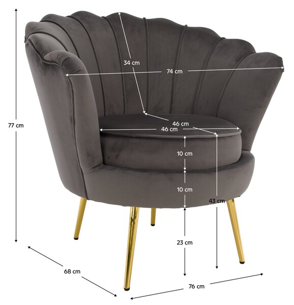 KONDELA Art-deco stílusú fotel, szürkésbarna Velvet szövet/gold arany króm, NOBLEO