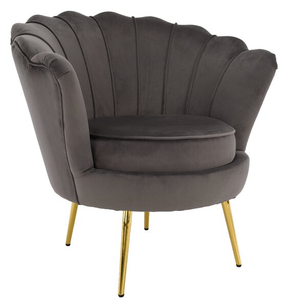 KONDELA Art-deco stílusú fotel, szürkésbarna Velvet szövet/gold arany króm, NOBLEO
