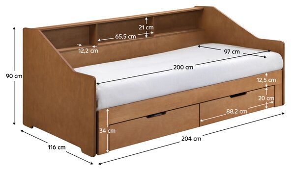 KONDELA Kihúzható ágy, tölgy, MONETA