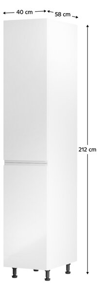 KONDELA Élelmiszer szekrény, fehér/fehér extra magasfényű, balos, AURORA D40SP
