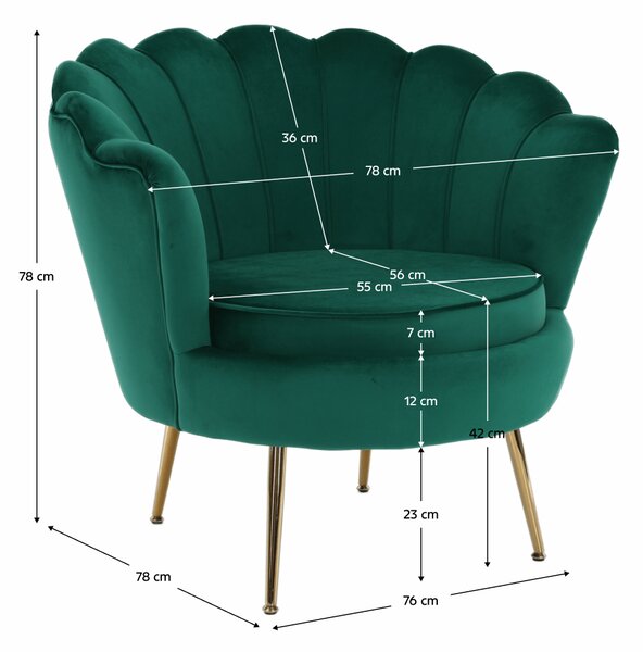 KONDELA Fotel Art-deco stílusban, smaragd Velvet anyag/gold króm-arany, NOBLIN