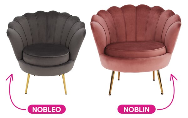 KONDELA Fotel Art-deco stílusban, rózsaszín Velvet anyag/gold króm-arany, NOBLIN