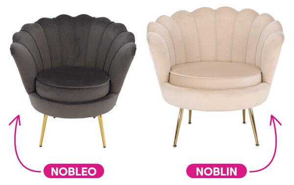 KONDELA Fotel Art-deco stílusban, bézs Velvet anyag/gold chróm-arany, NOBLIN