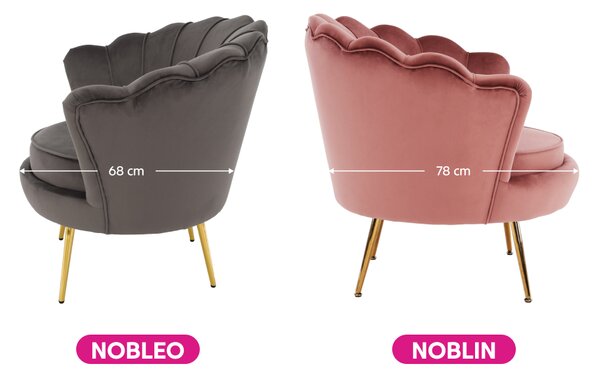 KONDELA Fotel Art-deco stílusban, rózsaszín Velvet anyag/gold króm-arany, NOBLIN