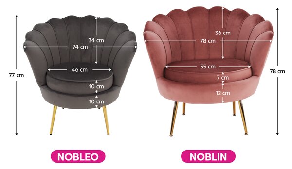 KONDELA Fotel Art-deco stílusban, rózsaszín Velvet anyag/gold króm-arany, NOBLIN